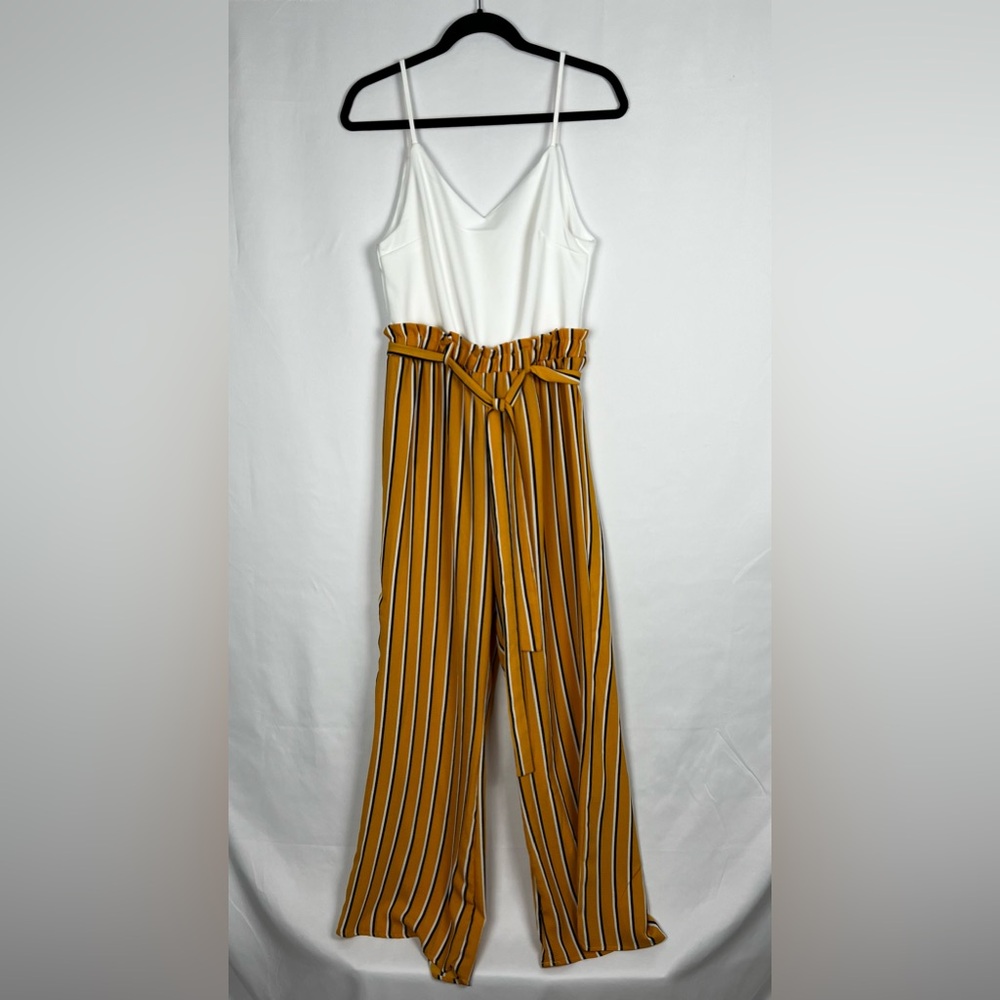 Blue Rain White and Yellow‎ Striped Tank Top Jumpsuit